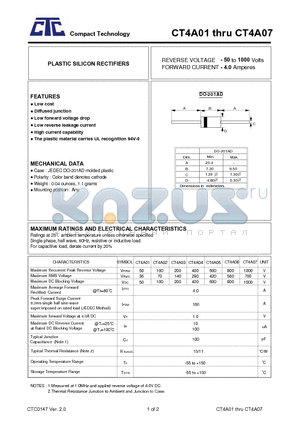 CT4A04 datasheet - PLASTIC SILICON RECTIFIERS
