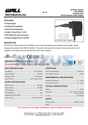 DTAG2415-Y datasheet - 20-24 Watts Single Output AC/DC Desktop Power Supply
