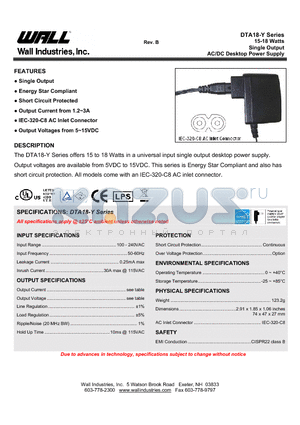 DTAH1815-Y datasheet - 15-18 Watts Single Output AC/DC Desktop Power Supply