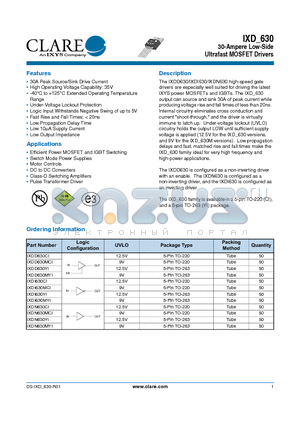 IXD_630 datasheet - 30-Ampere Low-Side Ultrafast MOSFET Drivers