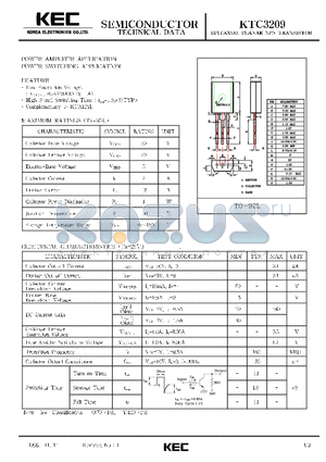 KTC3209 datasheet - EPITAXIAL PLANAR NPN TRANSISTOR (POWER AMPLIFIER, POWER SWITCHING)