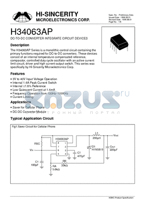 H34063 datasheet - DC-TO-DC Converter Integrate Circuit Devices