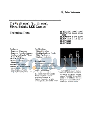 HLMP-3850-K00XX datasheet - T-13/4 (5 mm), T-1 (3 mm), Ultra-Bright LED Lamps