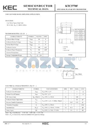 KTC3770F datasheet - EPITAXIAL PLANAR NPN TRANSISTOR