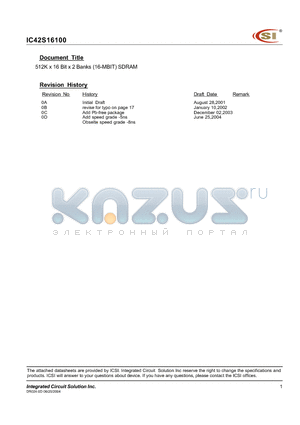 IC42S16100-5T datasheet - 512K x 16 Bits x 2 Banks (16-MBIT) SYNCHRONOUS DYNAMIC RAM