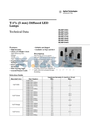 HLMP-3862-FGBXX datasheet - T-1 3/4 (5 mm) Diffused LED Lamps