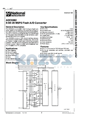 ADC0882CCJ datasheet - 8-Bit 20 MSPS Flash A/D Converter