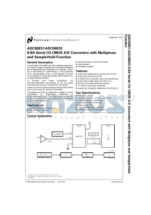 ADC08831 datasheet - 8-Bit Serial I/O CMOS A/D Converters with Multiplexer and Sample/Hold Function