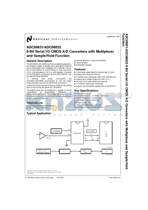 ADC08832IN datasheet - 8-Bit Serial I/O CMOS A/D Converters with Multiplexer and Sample/Hold Function