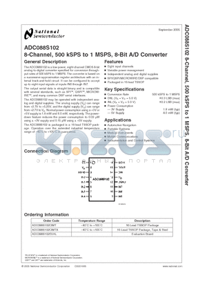 ADC088S102 datasheet - 8-Channel, 500 kSPS to 1 MSPS, 8-Bit A/D Converter