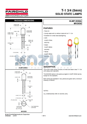 HLMP-3X50A datasheet - T-1 3/4 (5mm) SOLID STATE LAMPS