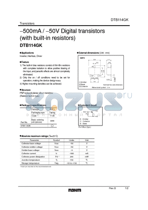 DTB114GK datasheet - −500mA / −50V Digital transistors (with built-in resistors)
