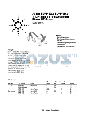 HLMP-4000 datasheet - T-1 3/4, 2 mm x 5 mm Rectangular Bicolor LED Lamps