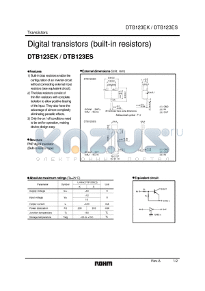 DTB123EK datasheet - Digital transistors (built-in resistors)