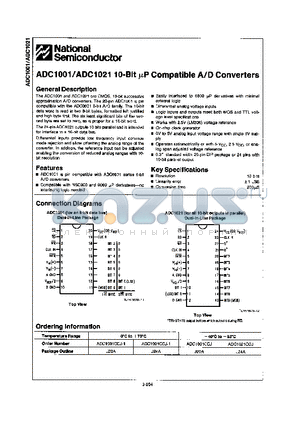 ADC1001 datasheet - 10-BIT uP COMPATIBLKE A/D CONVERTERS