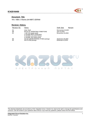 IC42S16400-6TI datasheet - 1M x 16Bit x 4 Banks (64-MBIT) SDRAM