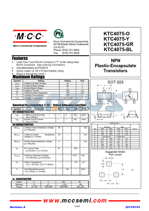 KTC4075-Y datasheet - NPN Plastic-Encapsulate Transistors