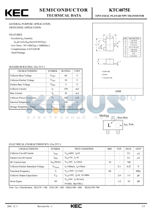 KTC4075E datasheet - EPITAXIAL PLANAR NPN TRANSISTOR