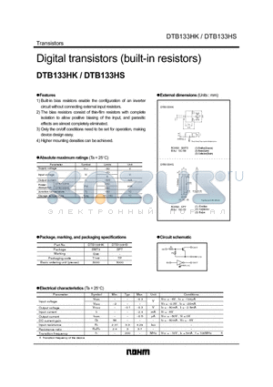DTB133HK datasheet - Digital transistors (built-in resistors)