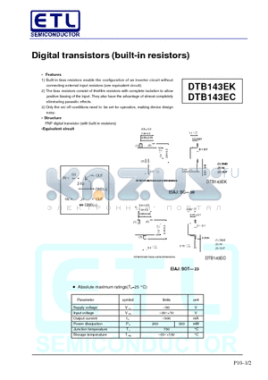 DTB143EC datasheet - Digital transistors (built-in resistors)