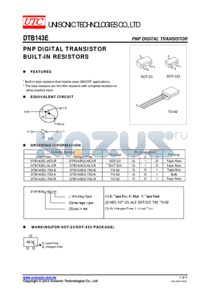 DTB143EG-AE3-R datasheet - PNP DIGITAL TRANSISTOR