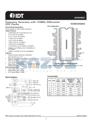 932S203YGLXT datasheet - Frequency Generator with 133MHz Differential CPU Clocks