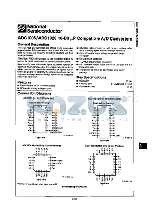 ADC1005CJ datasheet - 10-BIT uP COMPATIBLE A/D CONVERTERS