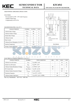 KTC4512 datasheet - EPITAXIAL PLANAR NPN TRANSISTOR (HIGH POWER AMPLIFIER)