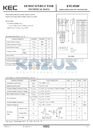 KTC4520F_10 datasheet - TRIPLE DIFFUSED NPN TRANSISTOR