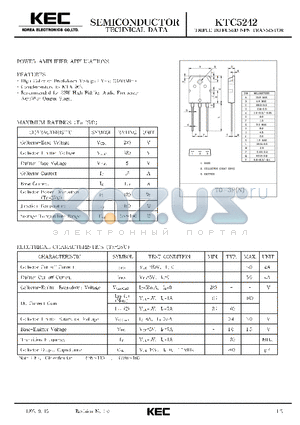 KTC5242 datasheet - TRIPLE DIFFUSED PNP TRANSISTOR(POWER AMPLIFIER)