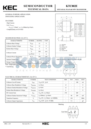 KTC802E datasheet - EPITAXIAL PLANAR NPN TRANSISTOR (GENERAL PURPOSE, SWITCHING)