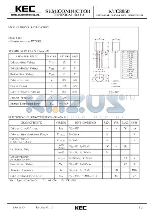 KTC8050 datasheet - EPITAXIAL PLANAR NPN TRANSISTOR (HIGH CURRENT)