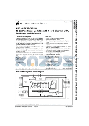 ADC10158 datasheet - 10-Bit Plus Sign 4 ls ADCs with 4- or 8-Channel MUX, Track/Hold and Reference