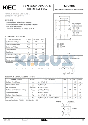 KTC811E datasheet - EPITAXIAL PLANAR NPN TRANSISTOR (GENERAL PURPOSE, SWITCHING)