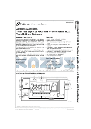 ADC10158CIWM datasheet - 10-Bit Plus Sign 4 ls ADCs with 4- or 8-Channel MUX, Track/Hold and Reference