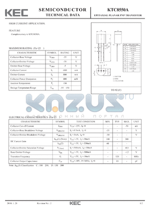 KTC8550A datasheet - SEMICONDUCTOR TECHNICAL DATA