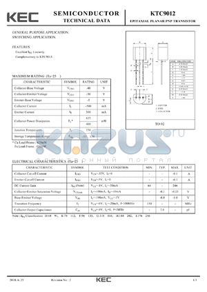 KTC9012 datasheet - EPITAXIAL PLANAR PNP TRANSISTOR