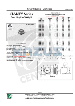 CT646FY-1R0M datasheet - Power Inductors - Unshielded