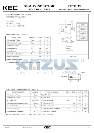 KTC9013S datasheet - EPITAXIAL PLANAR NPN TRANSISTOR