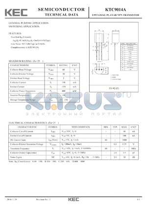 KTC9014A datasheet - EPITAXIAL PLANAR NPN TRANSISTOR