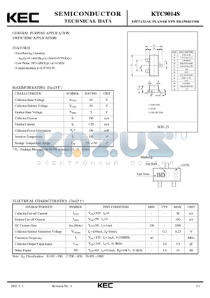 KTC9014S datasheet - EPITAXIAL PLANAR NPN TRANSISTOR