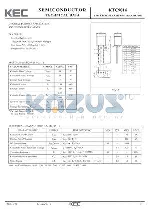 KTC9014_10 datasheet - EPITAXIAL PLANAR NPN TRANSISTOR