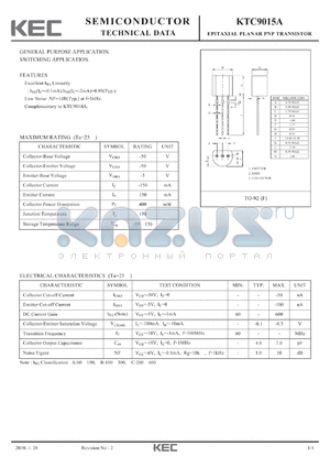 KTC9015A datasheet - SEMICONDUCTOR TECHNICAL DATA