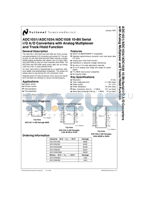 ADC1031 datasheet - ADC1031/ADC1034/ADC1038 10-Bit Serial I/O A/D Converters with Analog Multiplexer and Track/Hold Function