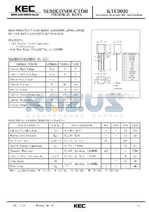 KTC9016 datasheet - EPITAXIAL PLANAR NPN TRANSISTOR (HIGH FREQUENCY LOW NOISE AMPLIFIER, HF, VHF BAND AMPLIFIER)