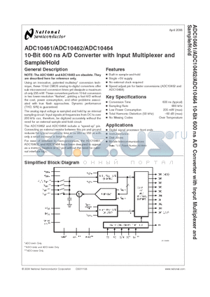 ADC10461CIWMX datasheet - 10-Bit 600 ns A/D Converter with Input Multiplexer and Sample/Hold