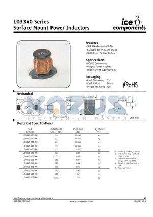 LO3340-101-RM datasheet - Surface Mount Power Inductors