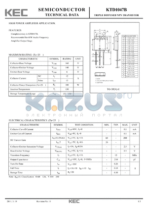 KTD1047B datasheet - TRIPLE DIFFUSED NPN TRANSISTOR