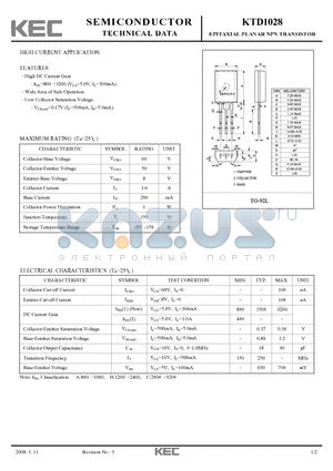 KTD1028 datasheet - EPITAXIAL PLANAR NPN TRANSISTOR