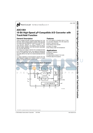 ADC1061CIN datasheet - 10-Bit High-Speed lP-Compatible A/D Converter with Track/Hold Function